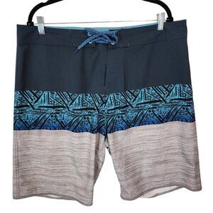Burnside Men's Board Shorts Blue Tropical Ombre Drawstring Waist Swim Surf Short